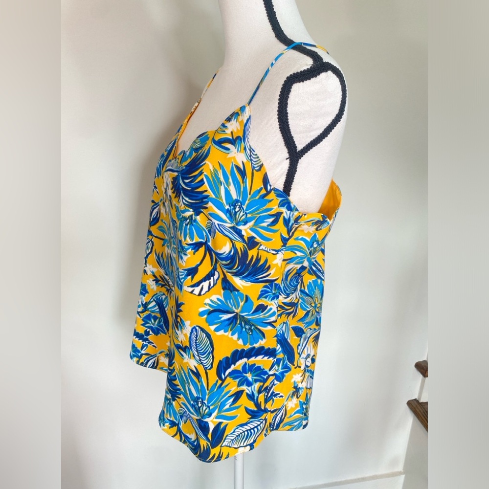 J. Crew Floral scalloped spaghetti strap cami top size 8 Blue Yellow - Picture 7 of 17